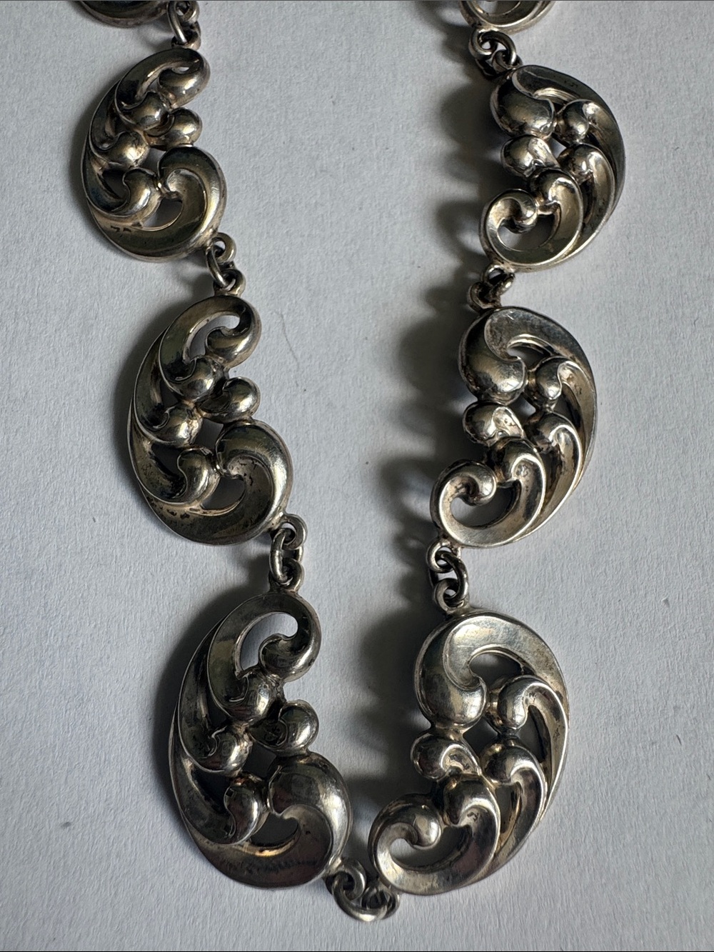 Danecraft Silver Calla Lily Link Necklace. Art-Nouveau Style Mid Century